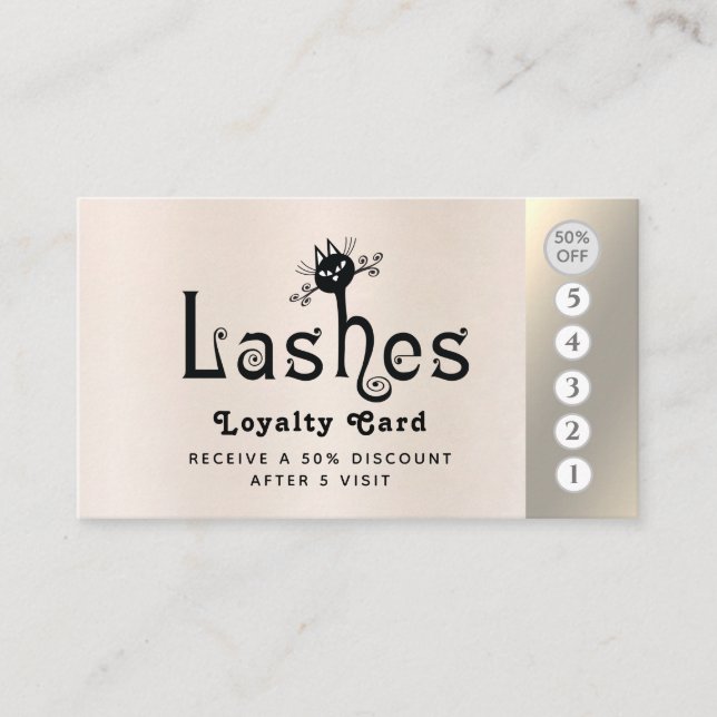 Adorable cute fun  lashes cat logo loyalty card (Front)
