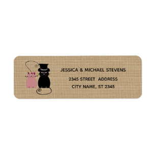Adorable cute funny cartoon cats in love burlap