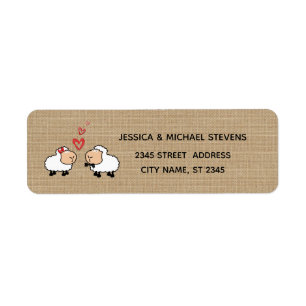 Adorable cute funny cartoon sheep in love burlap