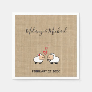 Adorable cute funny cartoon sheep in love burlap napkin