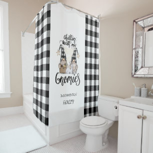 Adorable Cute Gnomes Black Buffalo Plaid