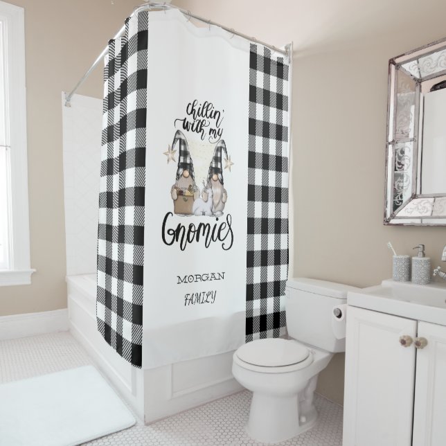 Adorable Cute Gnomes Black Buffalo Plaid (In Situ)