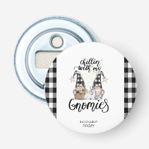 Adorable Cute Gnomes Black Buffalo Plaid Bottle Opener