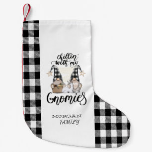 Adorable Cute Gnomes Black Buffalo Plaid Small Christmas Stocking