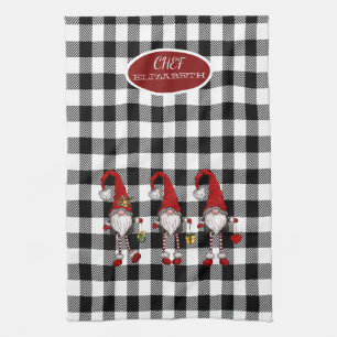 Adorable Cute Gnomes Buffalo Plaid Kitchen Towel
