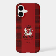 Adorable Cute Gnomes Red Buffalo Plaid