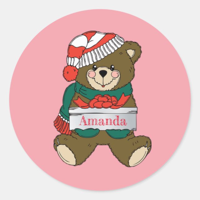 Adorable Cute Great Christmas Teddy Bear   Classic Round Sticker (Front)