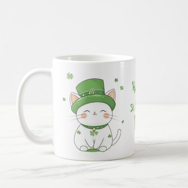 Adorable Cute Kawaii Chat St. Patrick’s Day Mug (Gauche)