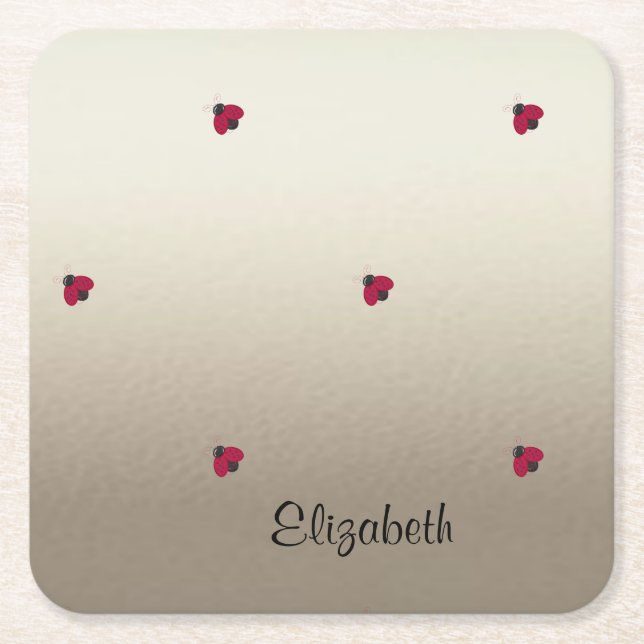Adorable Cute ,Ladybugs,Luminous-Personalized Square Paper Coaster (Front)