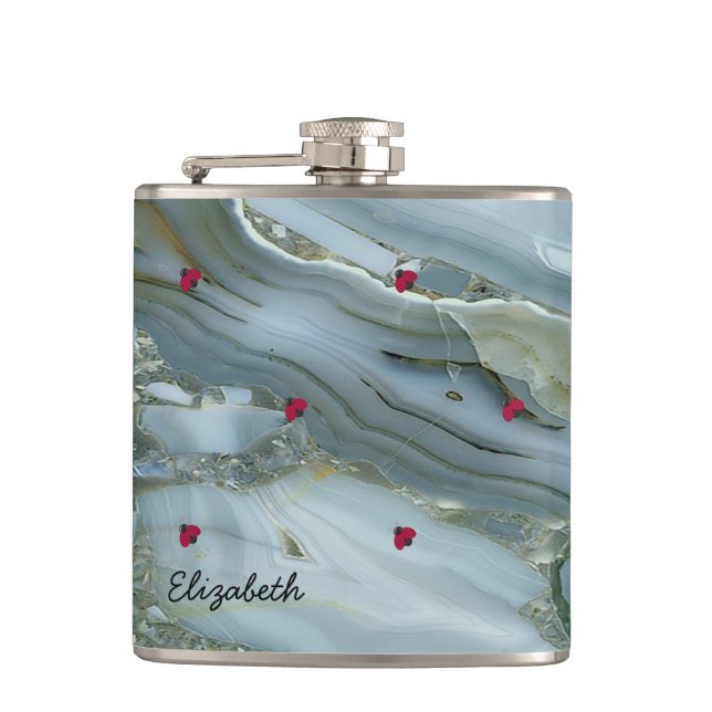 Adorable Cute ,Ladybugs,Marble -Personalized Hip Flask (Front)