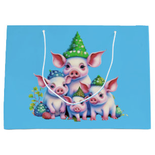 Adorable Cute Little Piggies Christmas Tree Large Gift Bag