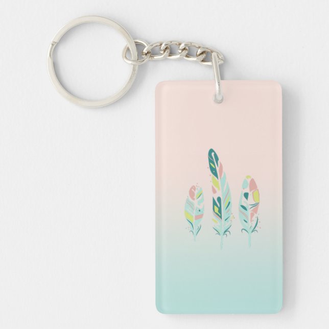 Adorable Cute  Modern Girly Feathers Keychain (Front)