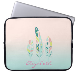 Adorable Cute  Modern Girly Feathers Laptop Sleeve