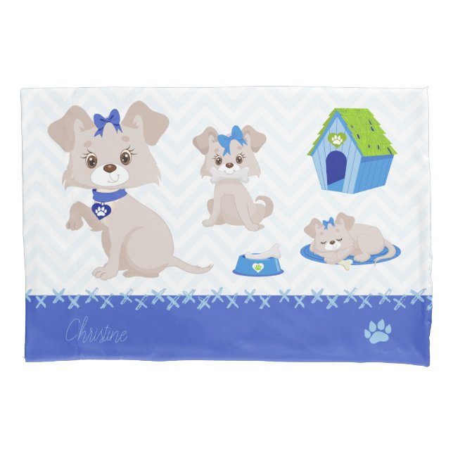 Adorable Cute Mommy Dog with Puppies Pillowcase (Front)