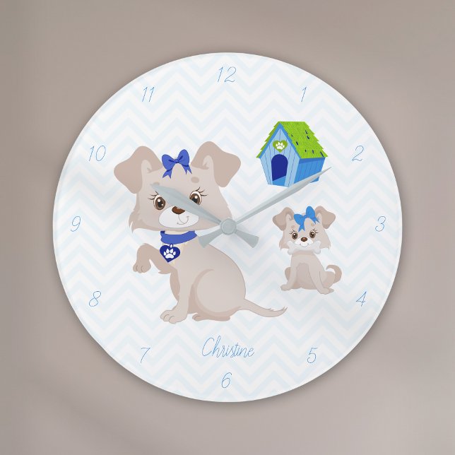 Adorable Cute Mommy Dog with Puppy Large Clock (Creator Uploaded)