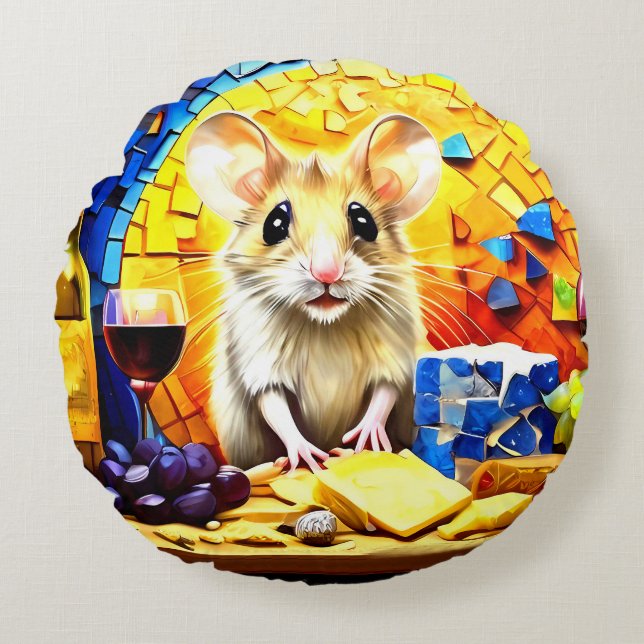 Adorable Cute Mouse Printed Round Pillow (Front)