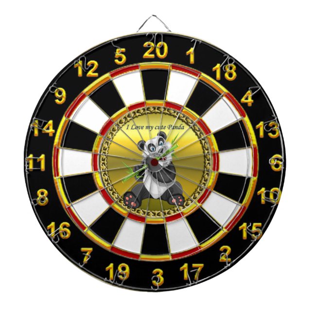 Adorable cute panda bear eating bamboo evergreen dartboard (Front)