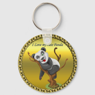 Adorable cute panda bear sleeping in a tree keychain