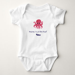 Adorable Cute Pink Octopus Kawaii Illustration Baby Bodysuit