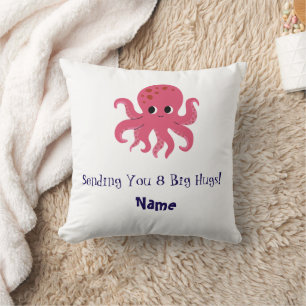 Adorable Cute Pink Octopus Kawaii Illustration Throw Pillow