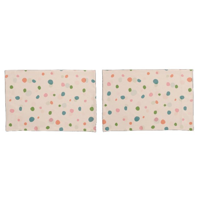Adorable cute polka dots modern pink green blue pillowcase (Front-Set)