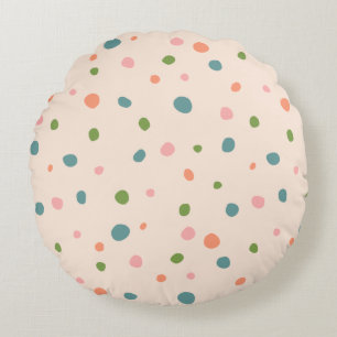 Adorable cute polka dots modern pink green blue round pillow