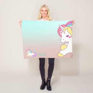 Adorable Cute Rainbow Unicorn, Ombre Fleece Blanket