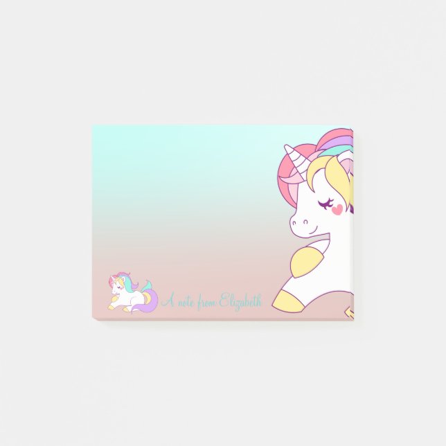 Adorable Cute Rainbow Unicorn, Ombre -Personalized Post-it Notes (Front)