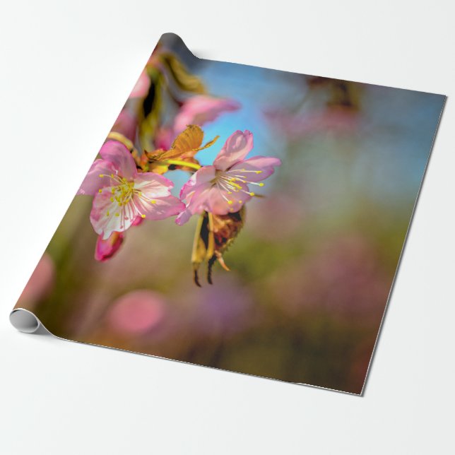 Adorable Cute Sakura Flowers In The Evening Wrapping Paper (Unrolled)