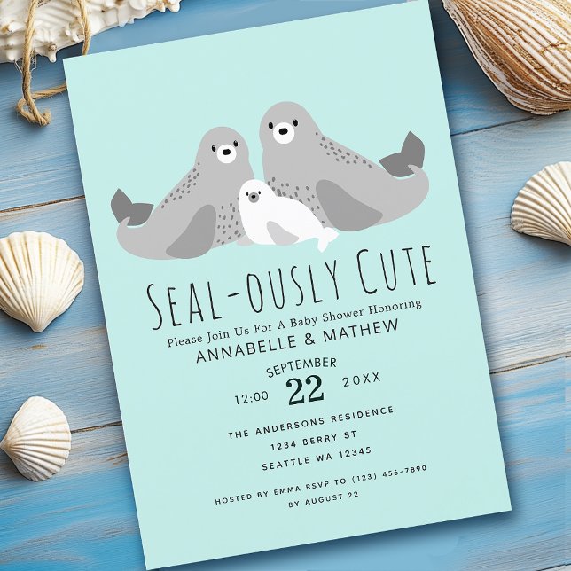 Adorable Cute Seals Couples Baby Shower Invitation (Creator Uploaded)