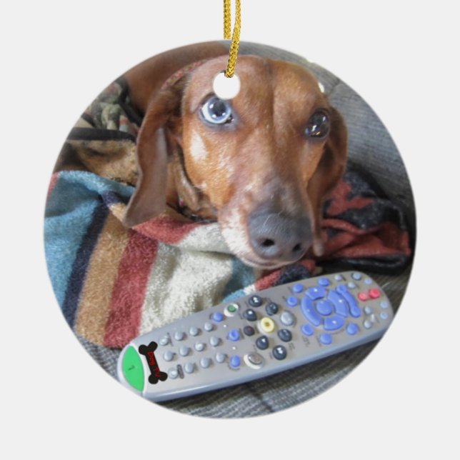Adorable Dachshund Dog Ceramic Ornament (Front)