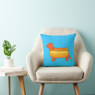 Adorable Dachshund Hot Dog Throw Pillow