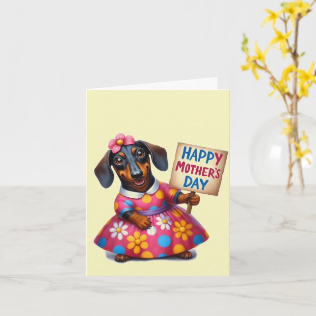 Adorable Dachshund Mother's Day Card (Yellow Flower)