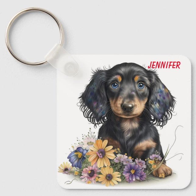 Adorable Dachshund Puppy Dog Keychain (Front)