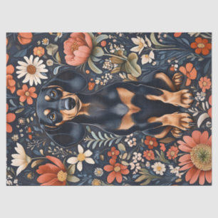 Adorable Dachshund Vibrant Flowers Decoupage Tissue Paper