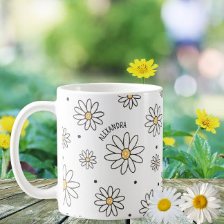 Adorable Daisies and Dots Custom Name Coffee Mug