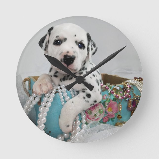 Adorable Dalmatian Pup Round Clock (Front)