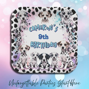 Adorable Dalmatian Puppy Watercolor Birthday  Paper Plate