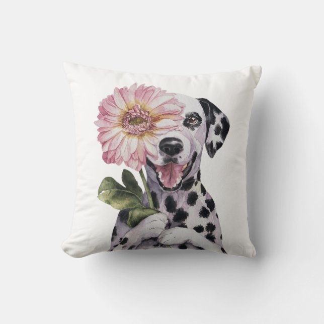 Adorable Dalmatian Watercolor  Illustration  Throw Pillow (Front)
