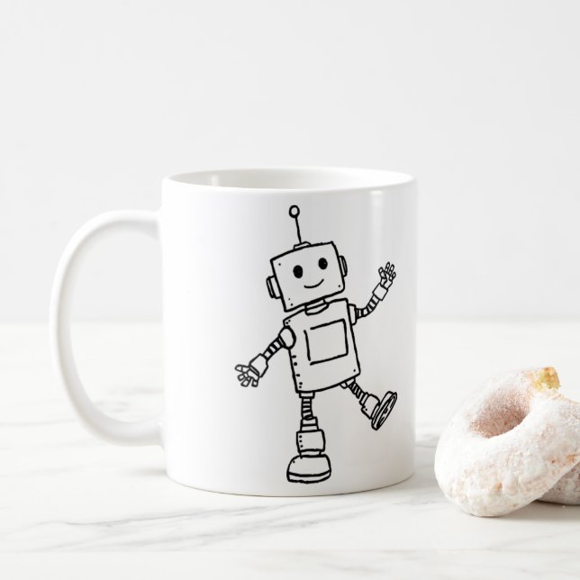 Adorable Dancing Robot Mug (Avec donut)