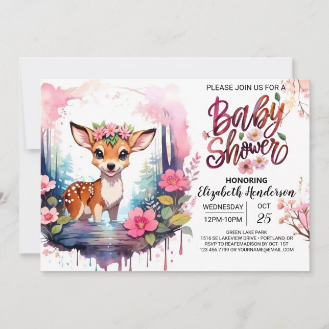 Adorable Deer Custom Baby Shower Invitation (Front)