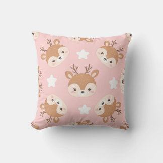 Adorable Deer Faces with Stars Throw Pillow