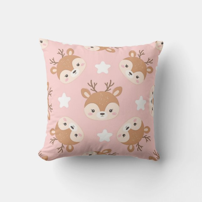 Adorable Deer Faces with Stars Throw Pillow (Front)