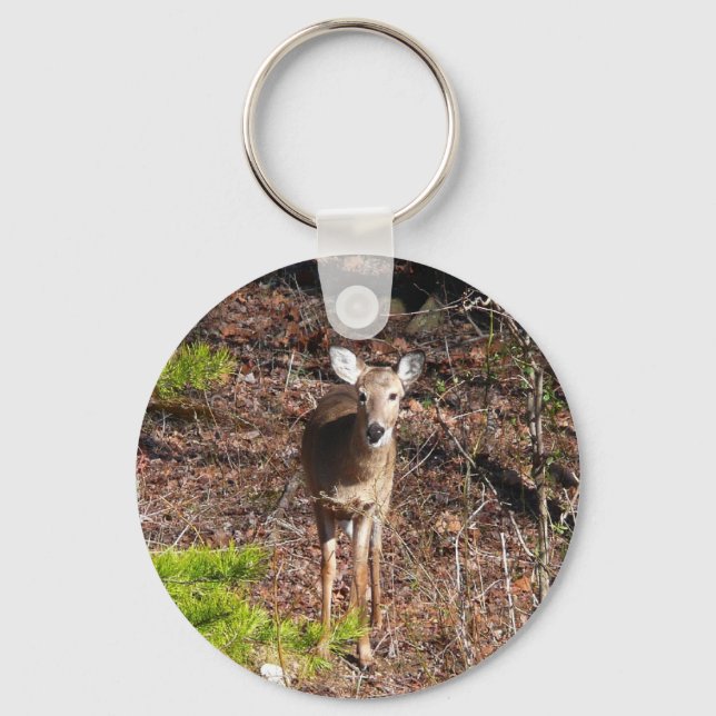 Adorable Deer in the Woods Nature Photography Keychain (Front)