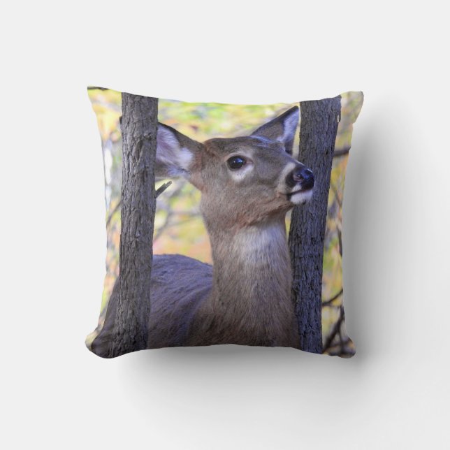 Adorable Deer in the woods Throw Pillow (Front)