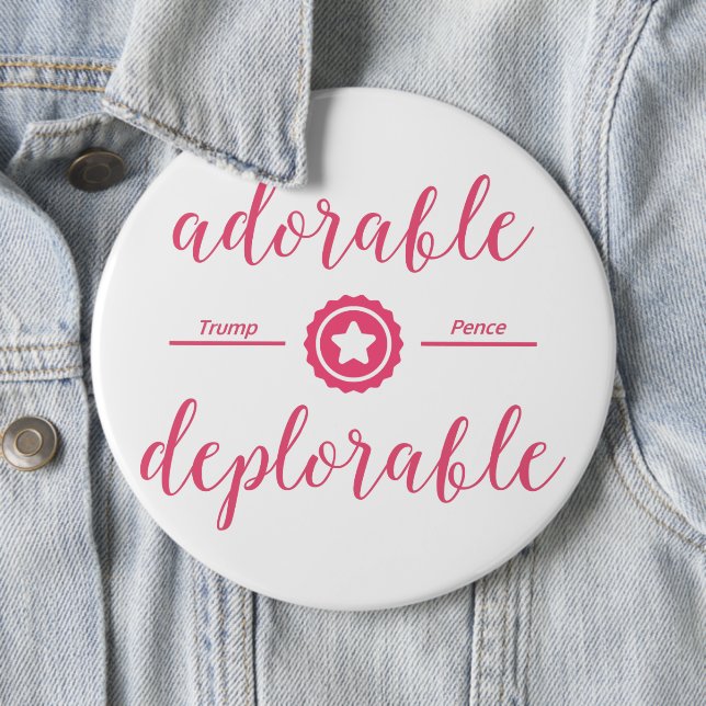 Adorable Deplorable Political Button Pin Pink (In Situ)