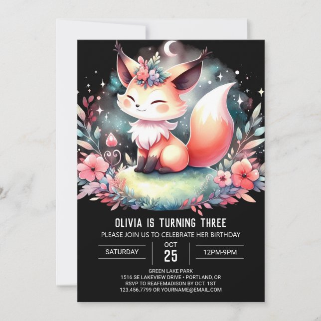  Adorable Digital Fox Birthday Invitation (Front)