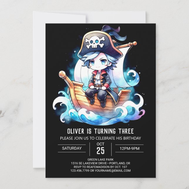 Adorable Digital Pirate Birthday Invitation (Front)