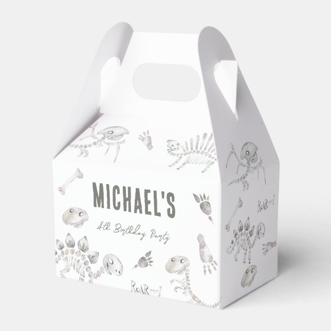 Adorable Dino Dig Birthday  Favor Box (Front Side)