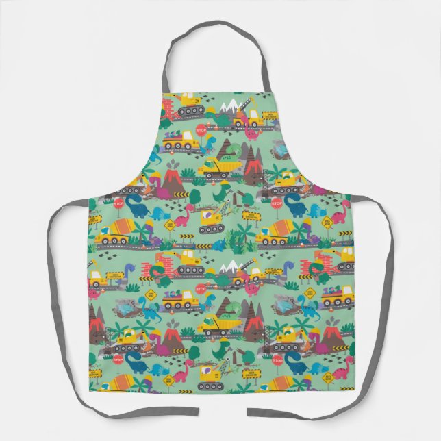 Adorable Dinosaur Construction Crew Road Work Apron (Front)